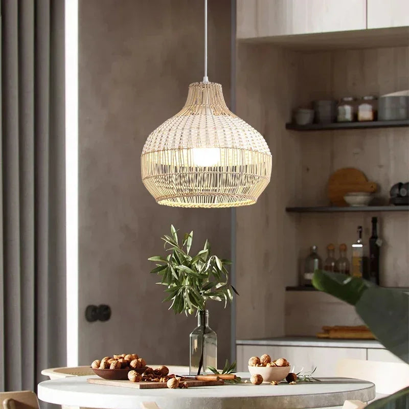 Nordic Gyro Rattan Pendant Light – Handmade Kitchen & Dining Decor