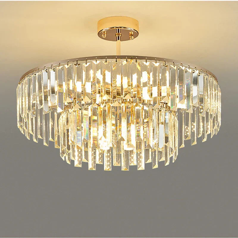 Elegant Modern Crystal Gold Chandelier - Round Smoked Gray Crystal Design - Perfect for Luxury Living Rooms and Bedrooms