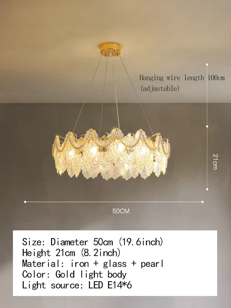 Elegant French Light Luxury Glass Chandelier - Modern Golden Rectangular Dining Room and Living Room Lighting Fixture