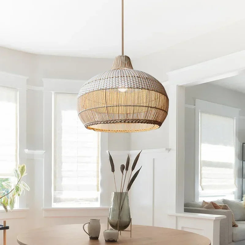 Nordic Gyro Rattan Pendant Light – Handmade Kitchen & Dining Decor