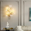 Romantic Flowers Foyer LED Wall Lamp - Ceramics and Leaf Artistic Sconce with Gold Metal Accents for Bedrooms, Hotels, and Artful Decor