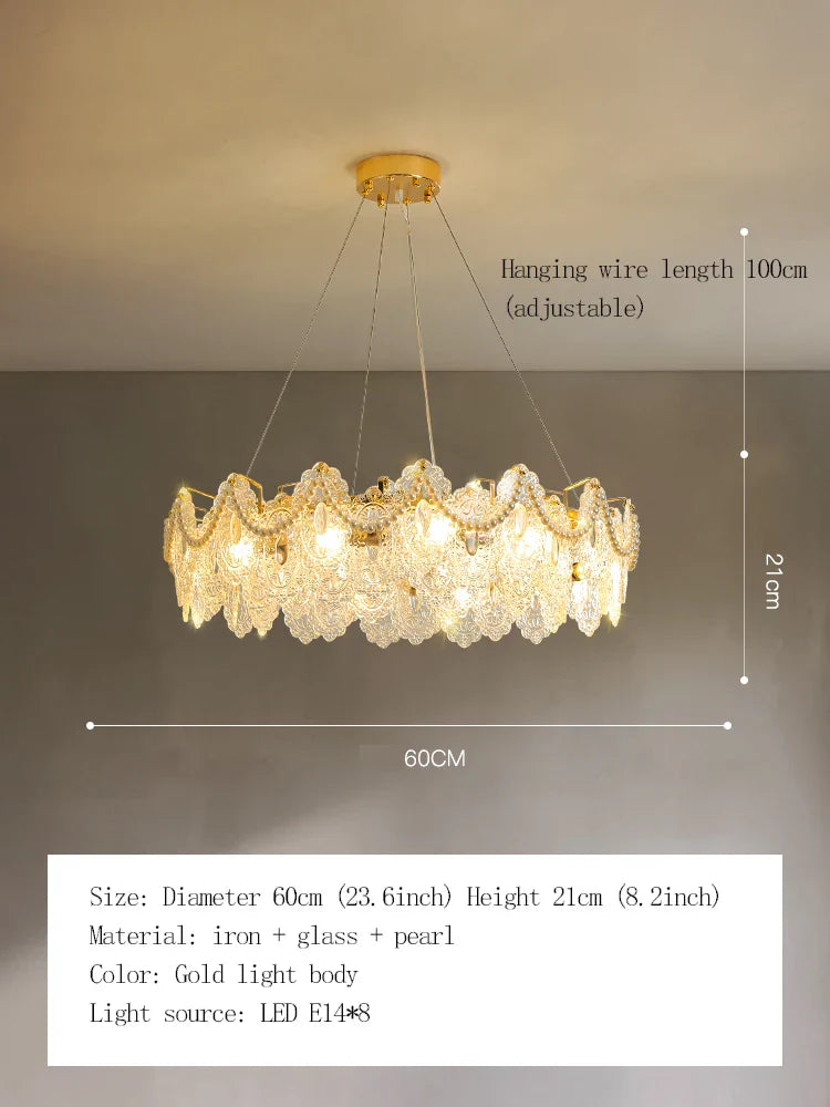 Elegant French Light Luxury Glass Chandelier - Modern Golden Rectangular Dining Room and Living Room Lighting Fixture