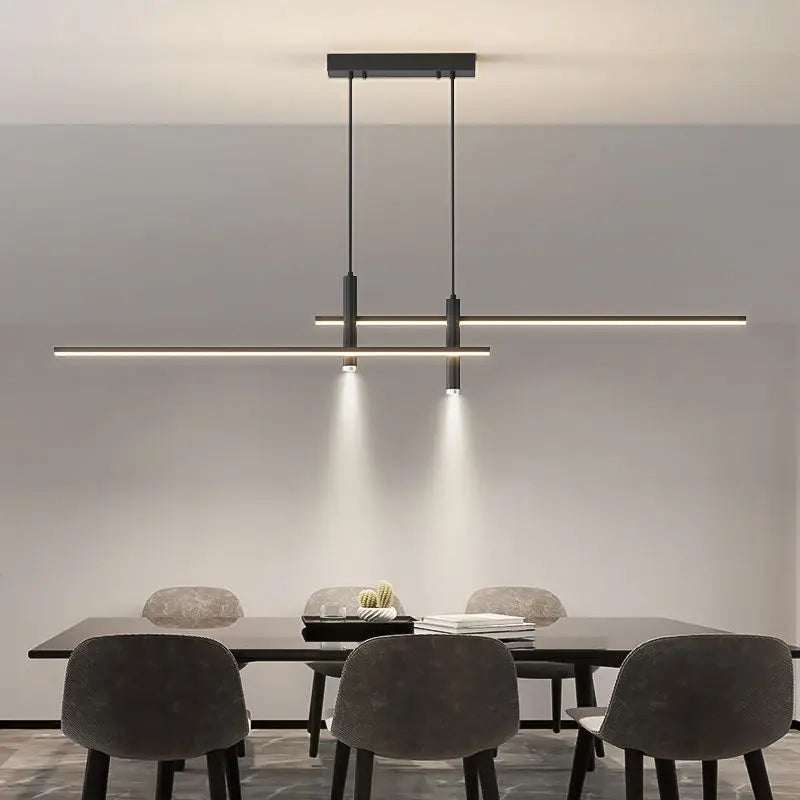 Black & Gold LED Chandelier – Minimalist Kitchen & Dining Lighting