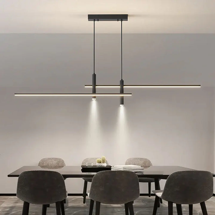 Black & Gold LED Chandelier – Minimalist Kitchen & Dining Lighting