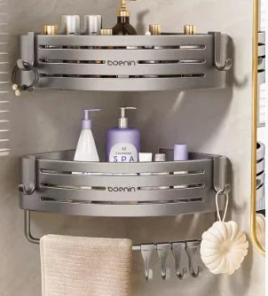 DecorBites™ Corner Shelf with Towel Bar Hook, Aluminum Organizer for Bathroom and Kitchen