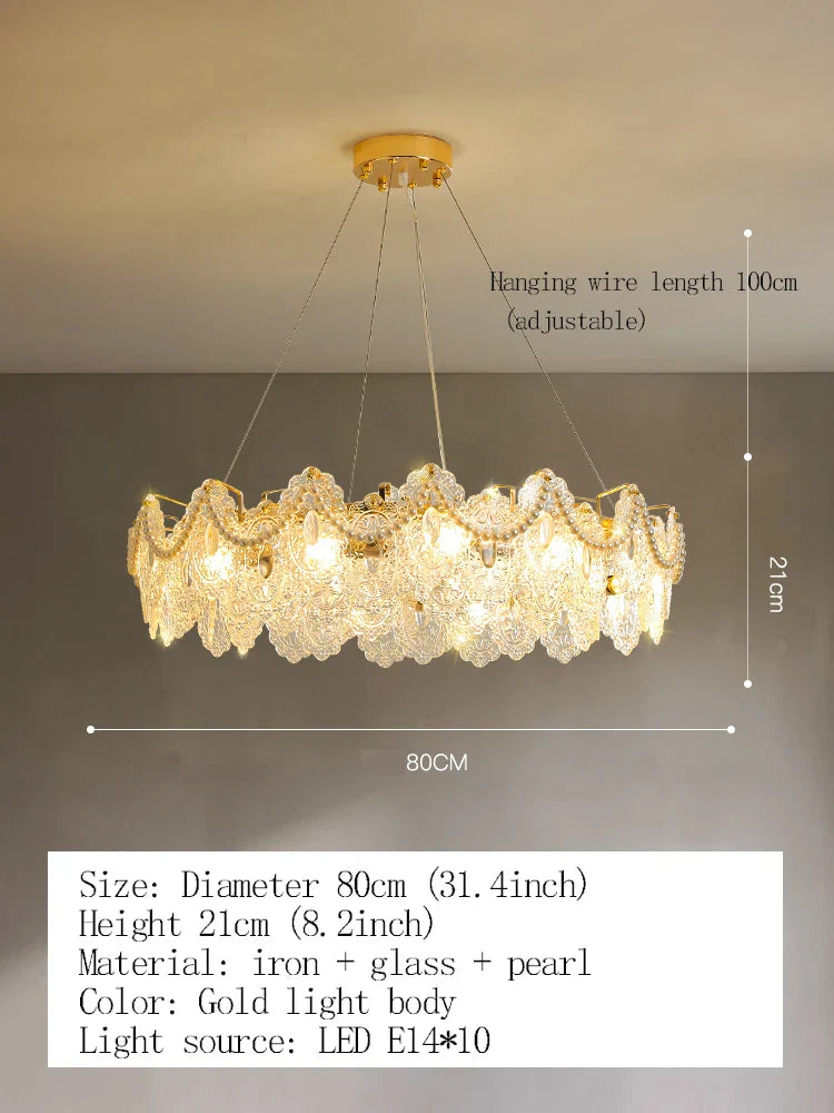 Elegant French Light Luxury Glass Chandelier - Modern Golden Rectangular Dining Room and Living Room Lighting Fixture