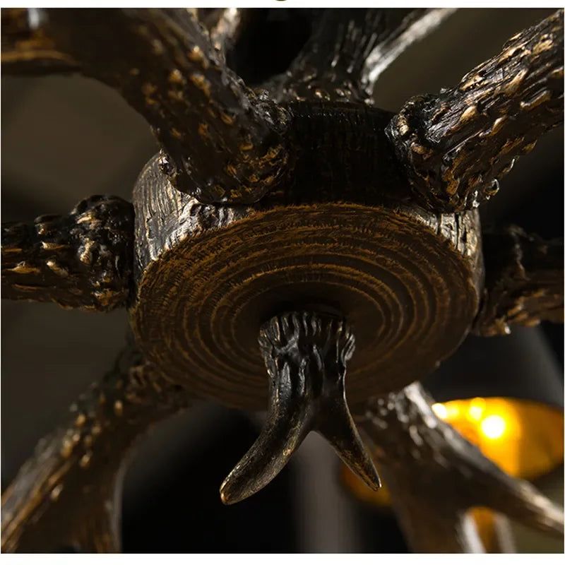 Retro Style Antler Resin Chandelier - Sweeping Gold Spray Paint Finish for Living and Dining Room Home Decor Lighting