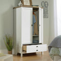 Farmhouse White Wood Armoire Cabinet – Bedroom with Bottom Drawer