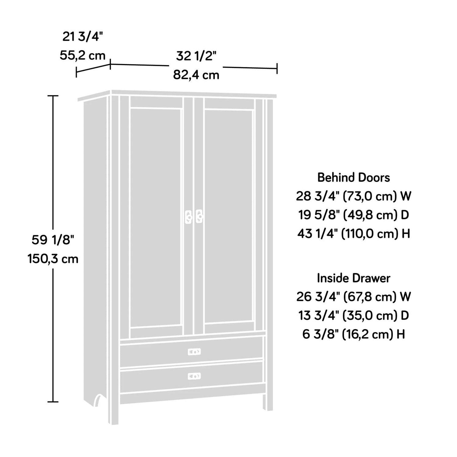 Farmhouse White Wood Armoire Cabinet – Bedroom with Bottom Drawer
