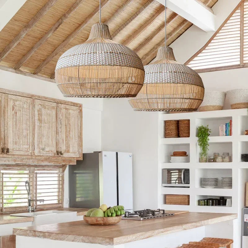 Nordic Gyro Rattan Pendant Light – Handmade Kitchen & Dining Decor