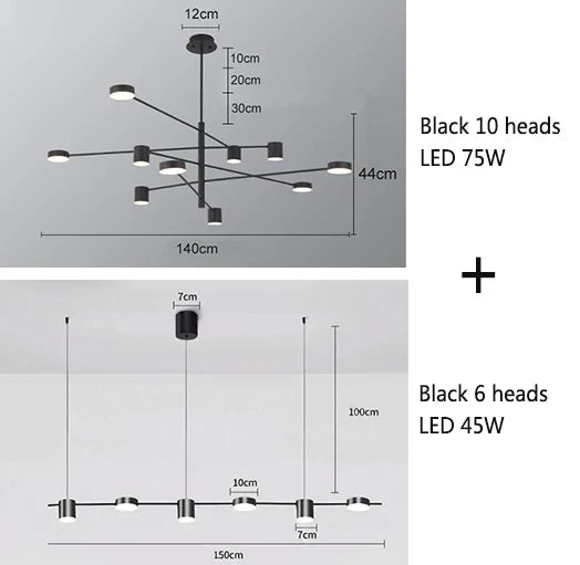 Swivel LED Chandelier – Sleek Black Pendant Light for Home