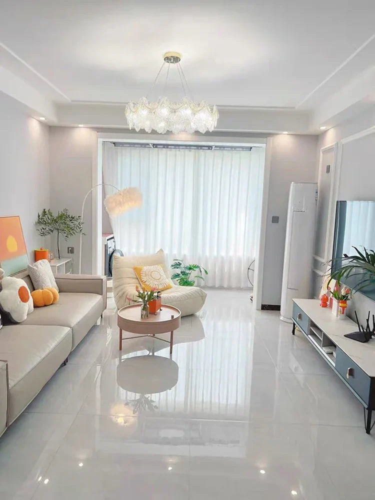 Elegant French Light Luxury Glass Chandelier - Modern Golden Rectangular Dining Room and Living Room Lighting Fixture