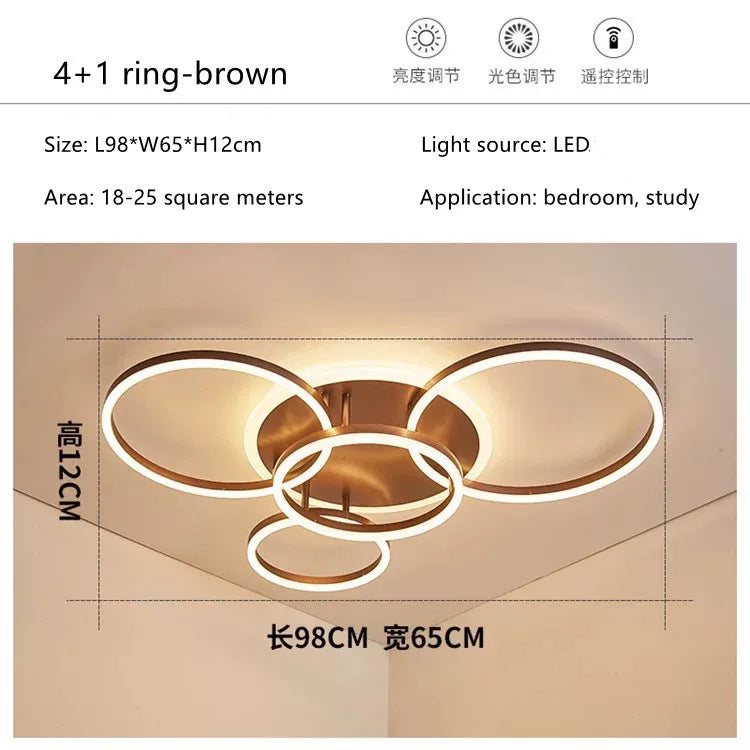 DecorBites™ LED Rings Ceiling Chandelier: Dimmable Living Room Lighting, Modern Parlor Foyer Decor