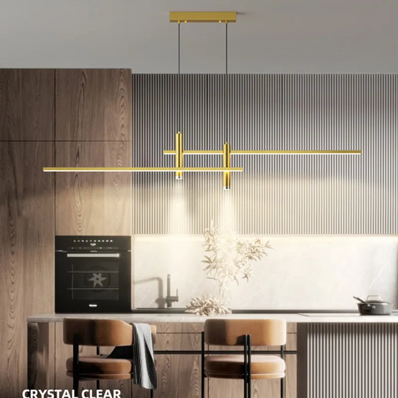 Black & Gold LED Chandelier – Minimalist Kitchen & Dining Lighting