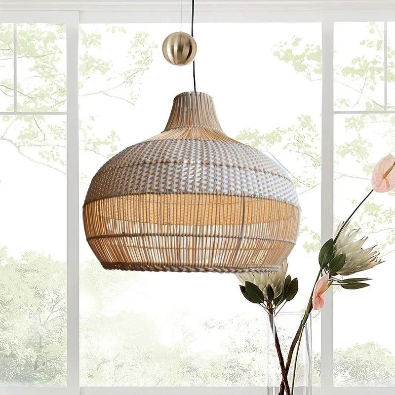 Nordic Gyro Rattan Pendant Light – Handmade Kitchen & Dining Decor
