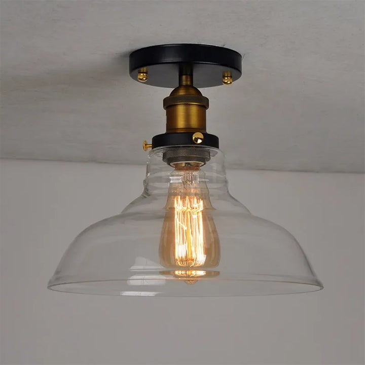 Vintage Industrial Glass and Copper LED Ceiling Light - Stylish Illumination for Aisle, Corridor, Balcony, and Small Bedroom
