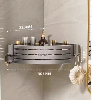 DecorBites™ Corner Shelf with Towel Bar Hook, Aluminum Organizer for Bathroom and Kitchen
