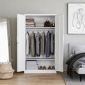 White Metal Locking Wardrobe Armoire – With Hanging Rod