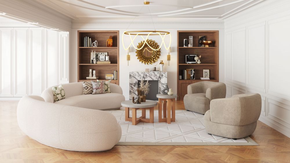 Tibet Shearling Fabric Cream Sofa