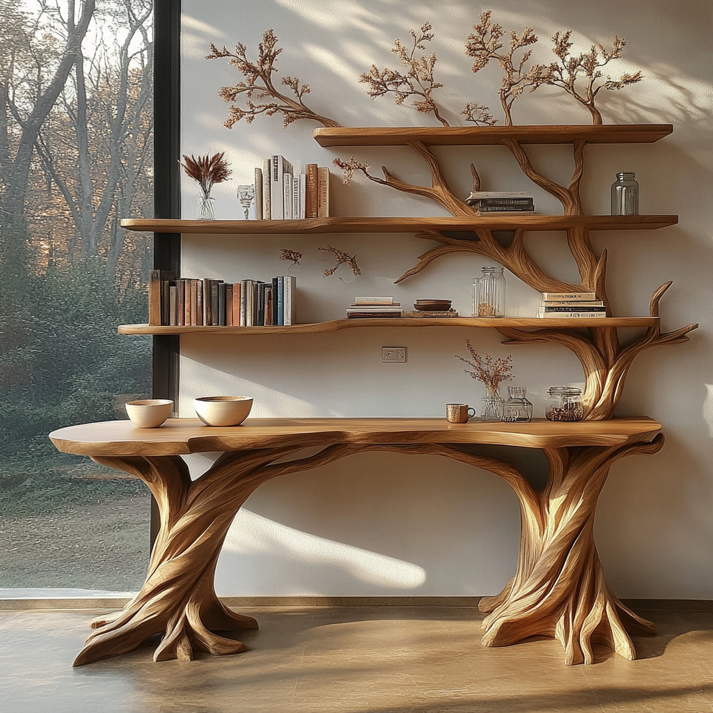 Valtheris Live Edge Solid Wood Console Table with Shelves