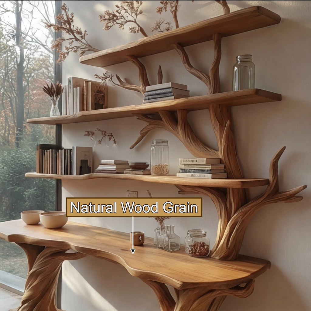 Valtheris Live Edge Solid Wood Console Table with Shelves