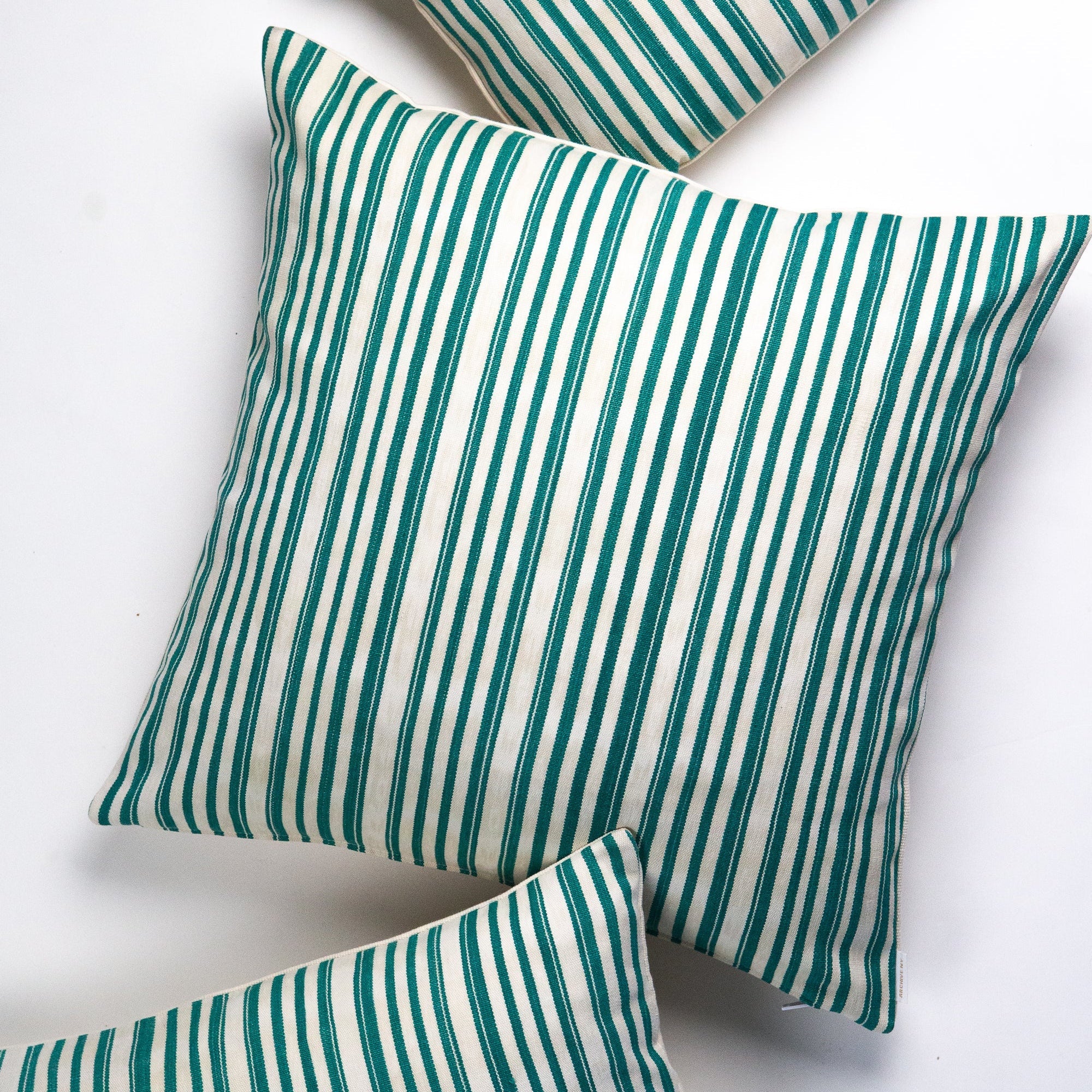 Vintage Jade Green Striped Pillow
