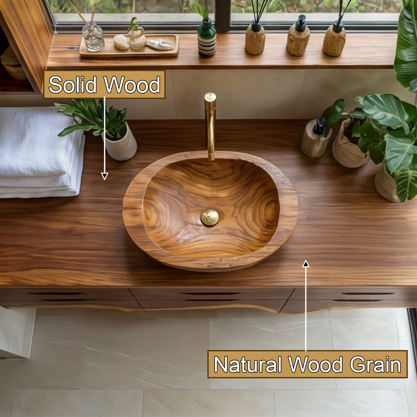Virella Live Edge Solid Wood Floating Bathroom Vanity with Drawers
