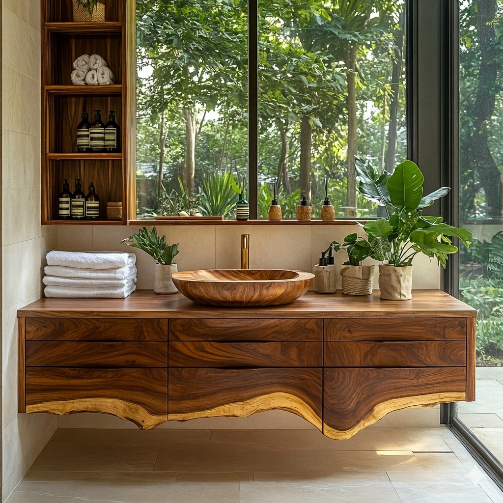 Virella Live Edge Solid Wood Floating Bathroom Vanity with Drawers