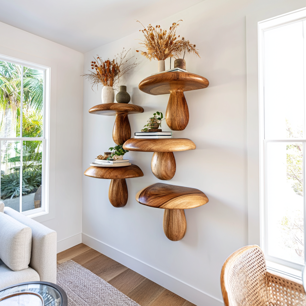 Zenvira Mushroom Solid Wood Floating Shelf SPA184760