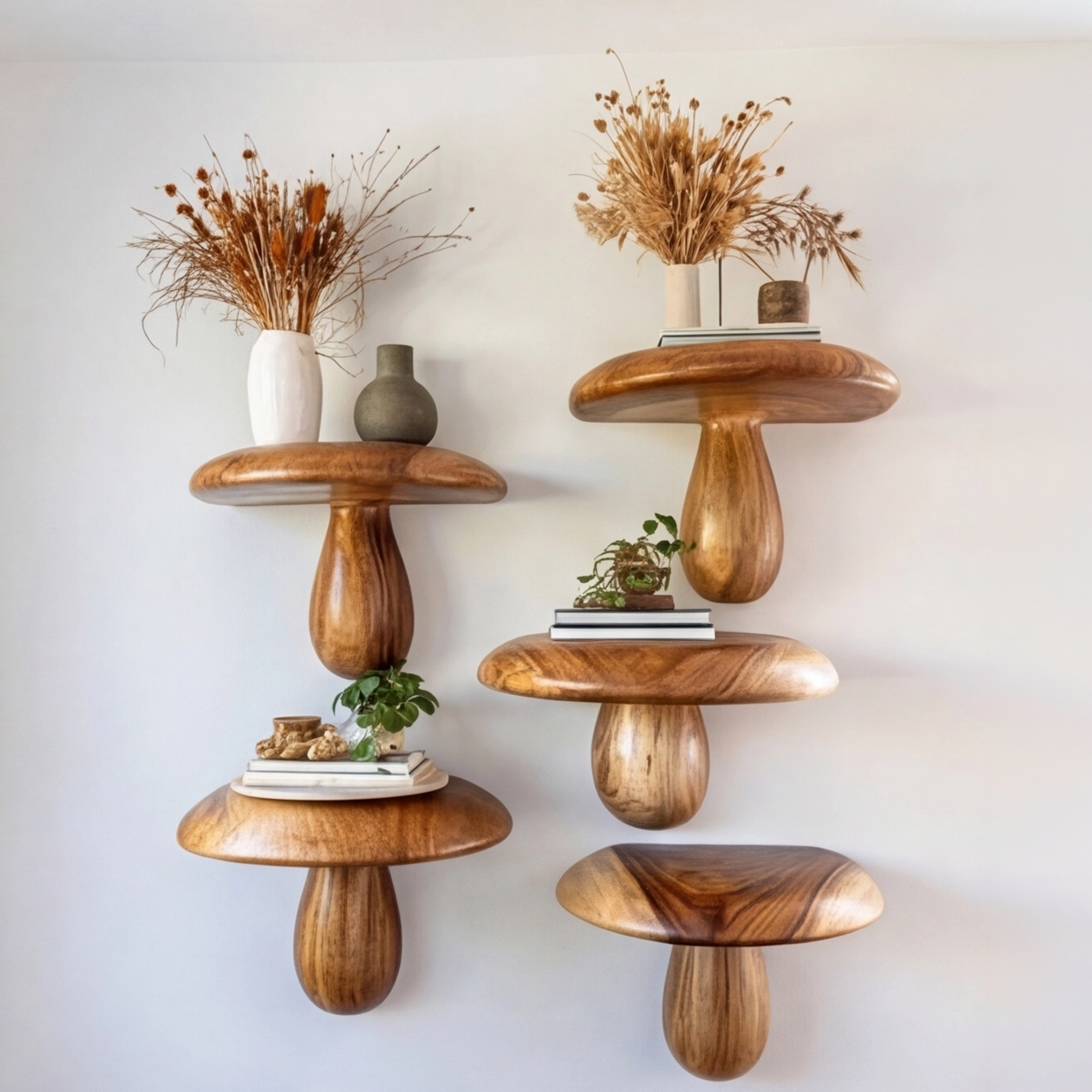 Zenvira Mushroom Solid Wood Floating Shelf SPA184760