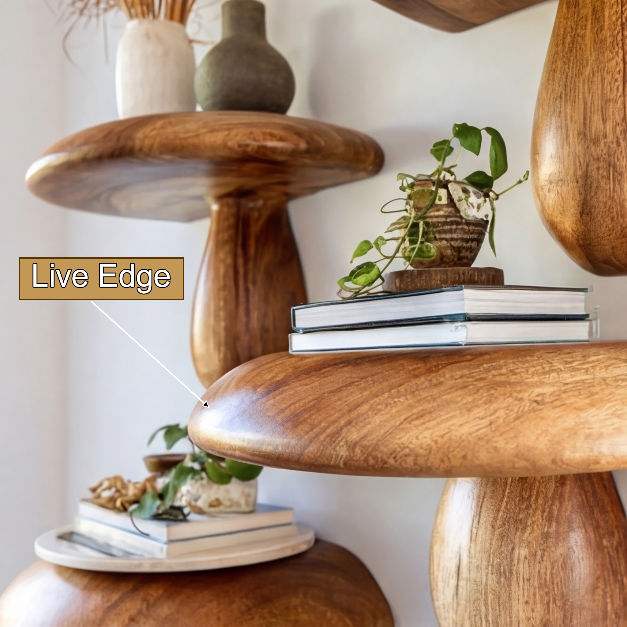 Zenvira Mushroom Solid Wood Floating Shelf SPA184760