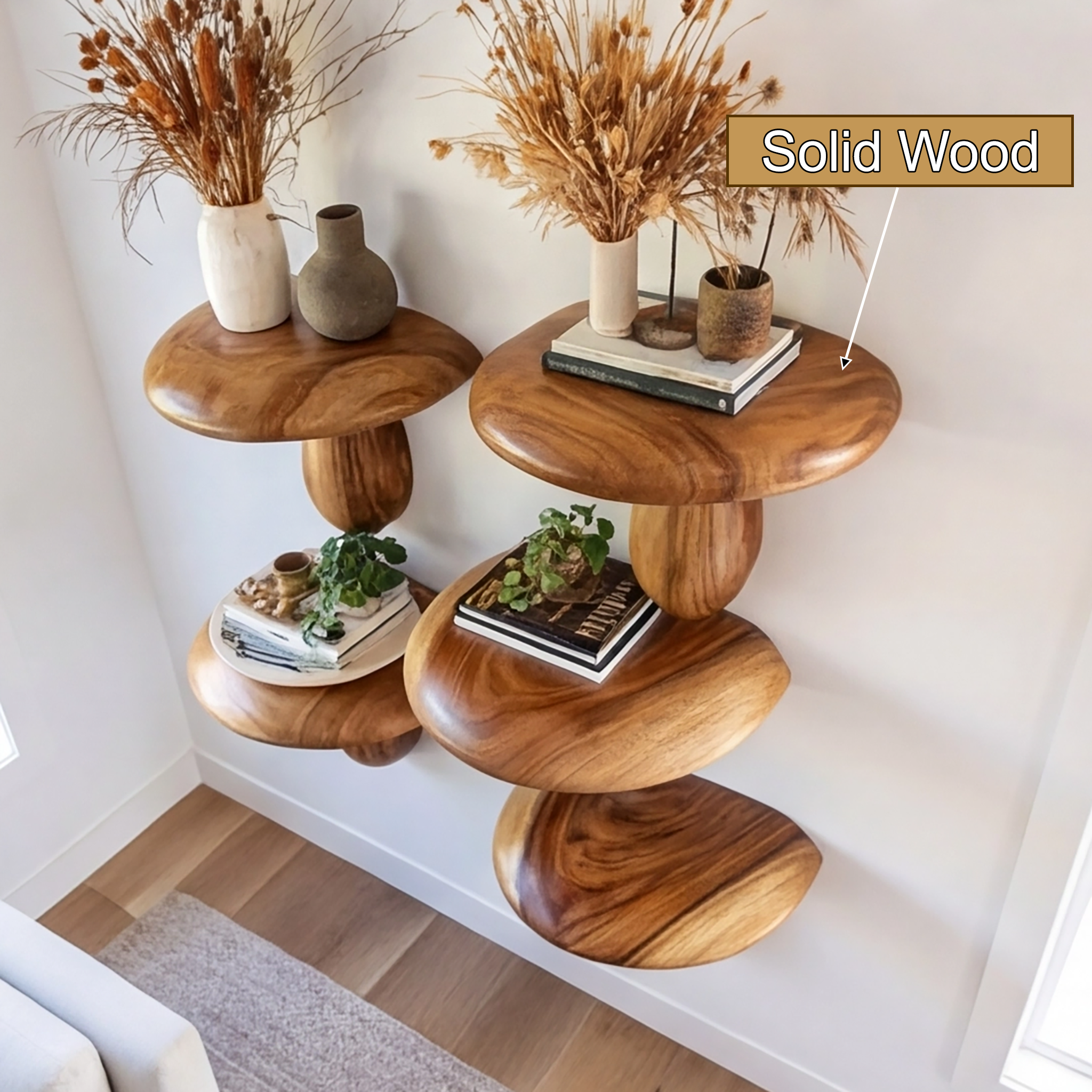 Zenvira Mushroom Solid Wood Floating Shelf SPA184760