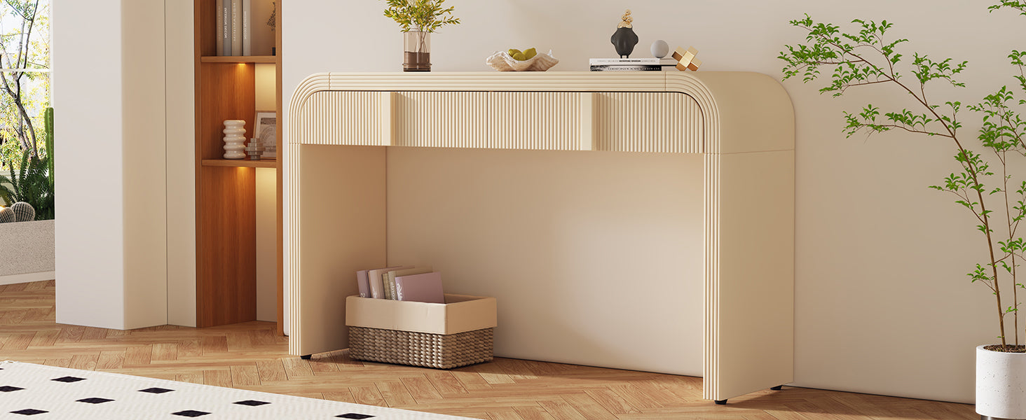Entrance way tables, your 1st impression and convenience at hand. Modern Console Table with 2 Storage Drawers, Fluted Entryway Table with Rounded Silhouette for Hallway Living Room and Entryway (Apricot Cream)