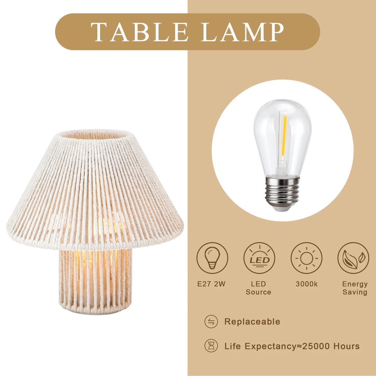 Cotton Rope Table Lamp Set of 2 Woven Cotton Rope LED Cordless Table Lamp – DorothysDesignAndDecor