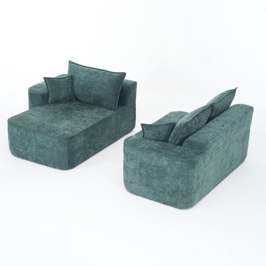 Modern Green Chenille L Shaped Sectional Sofa with Chaise