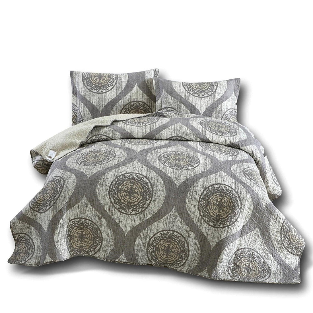 Rustic Grey Mosaic Reversible Quilted Bedspread Set (SD16299)
