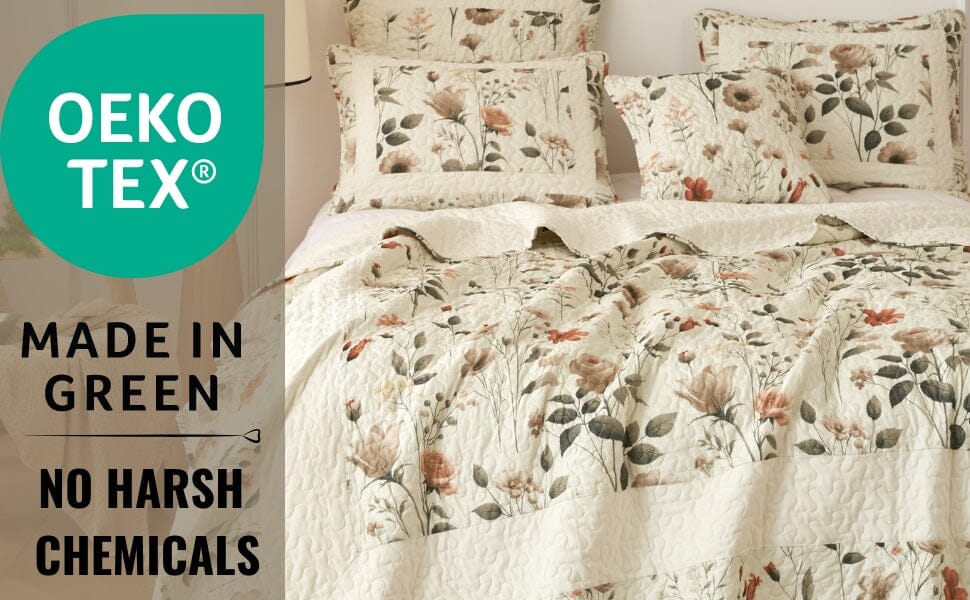 Enchanted Meadow Quilt Set – Beige, Rose & Soft Green Floral