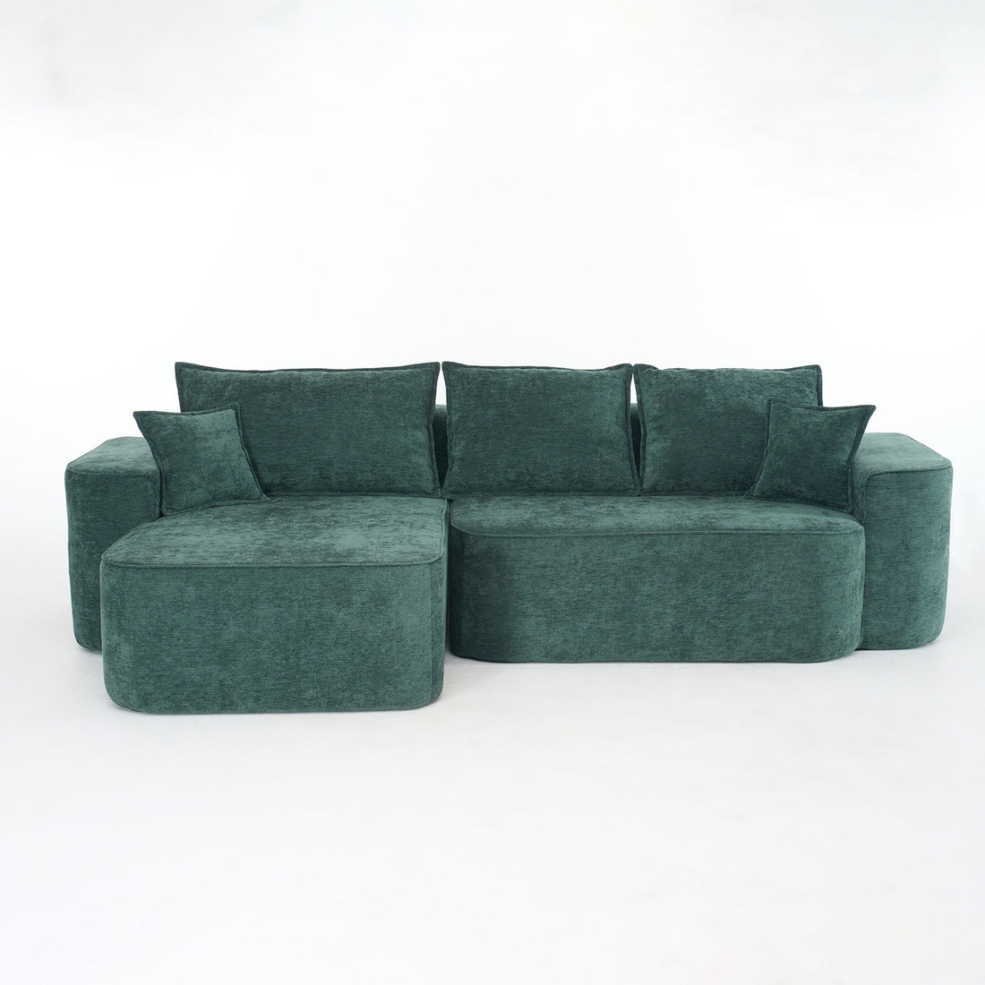 Modern Green Chenille L Shaped Sectional Sofa with Chaise