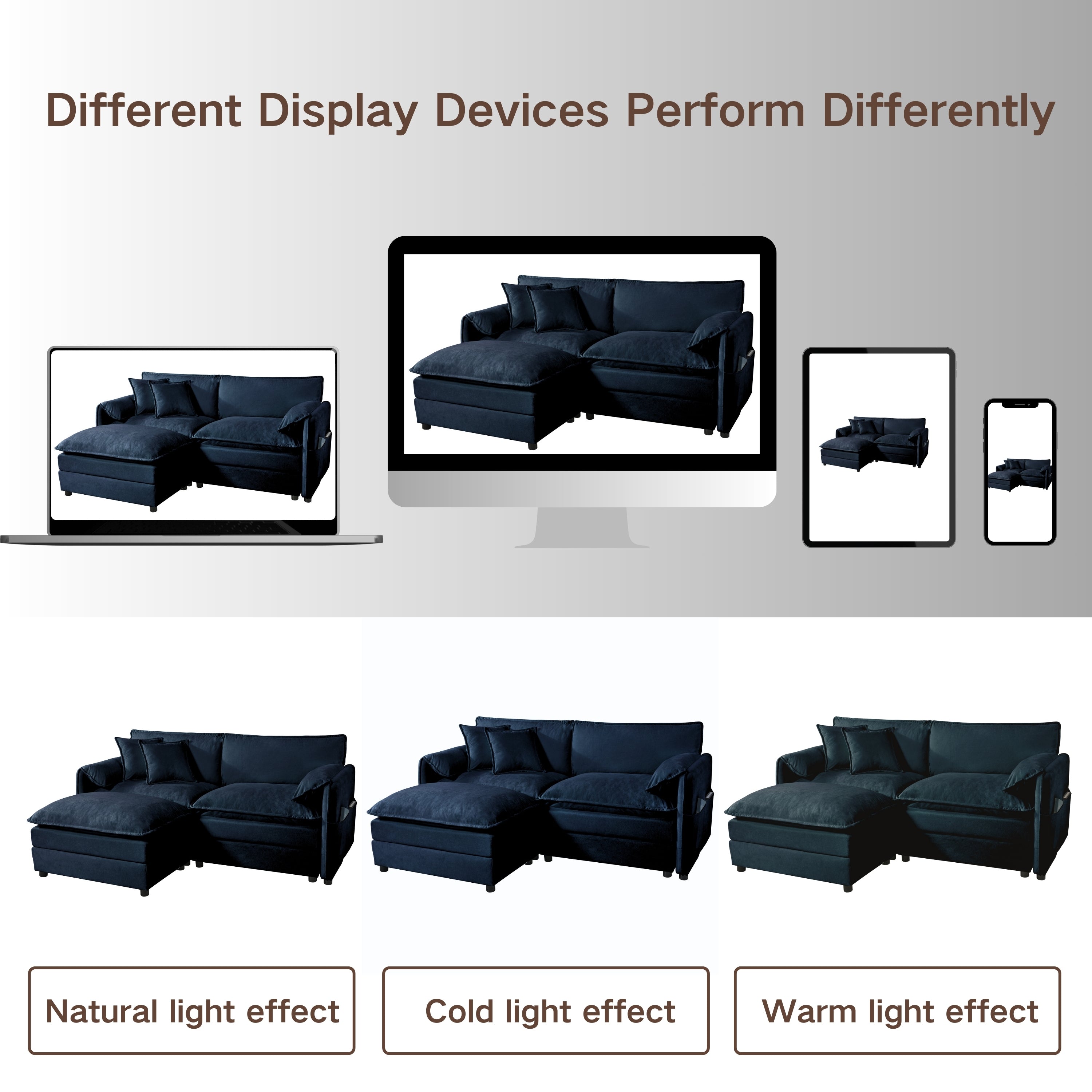 Modern Chenille Oversized Deep Seat Sectional Sofa