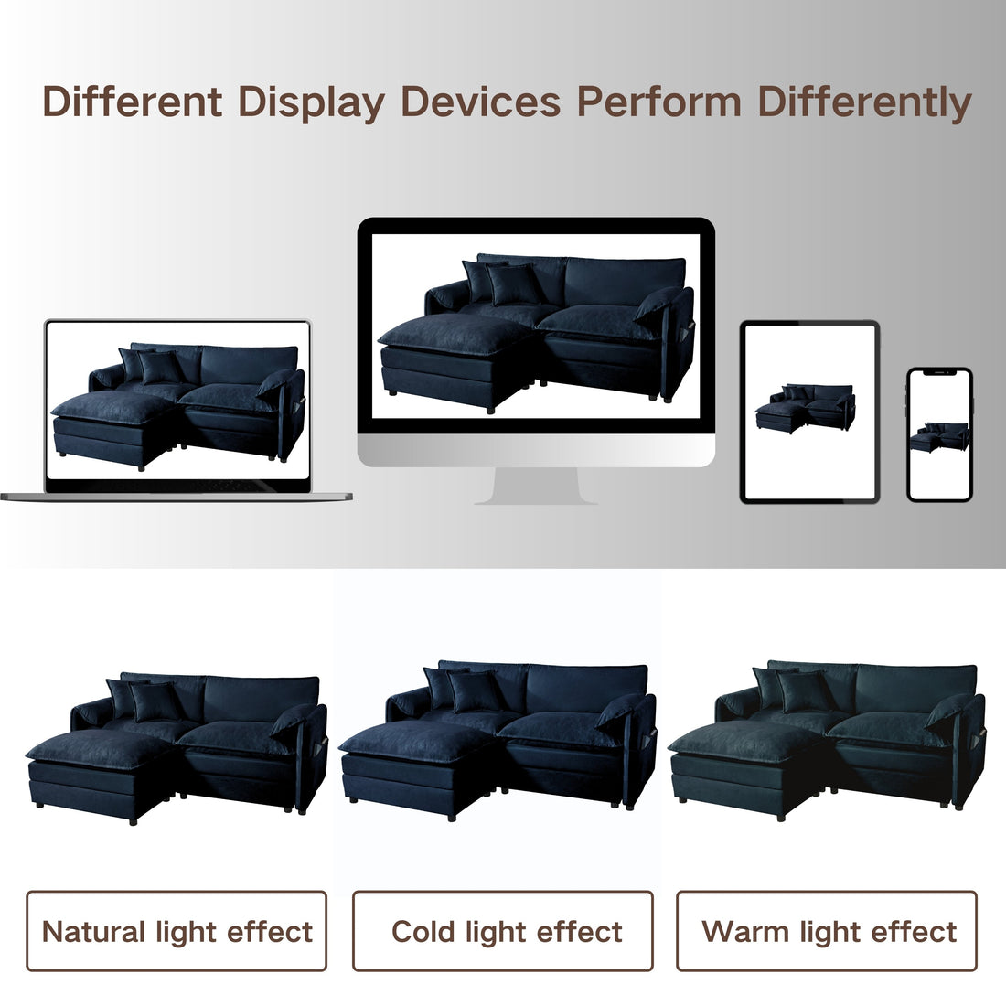 Modern Chenille Oversized Deep Seat Sectional Sofa
