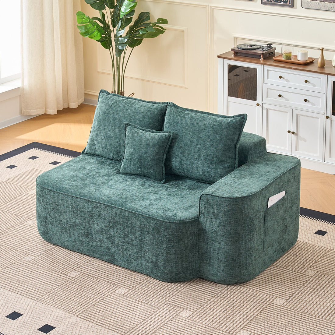 Modern Green Chenille L Shaped Sectional Sofa with Chaise