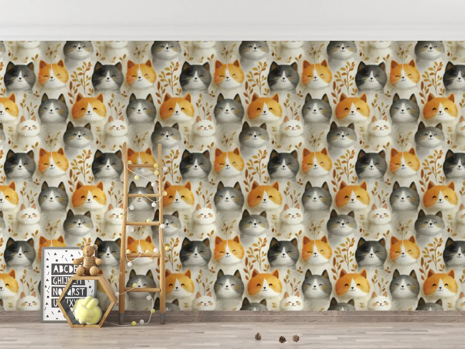 Whispering Whiskers & Leaves Wallpaper