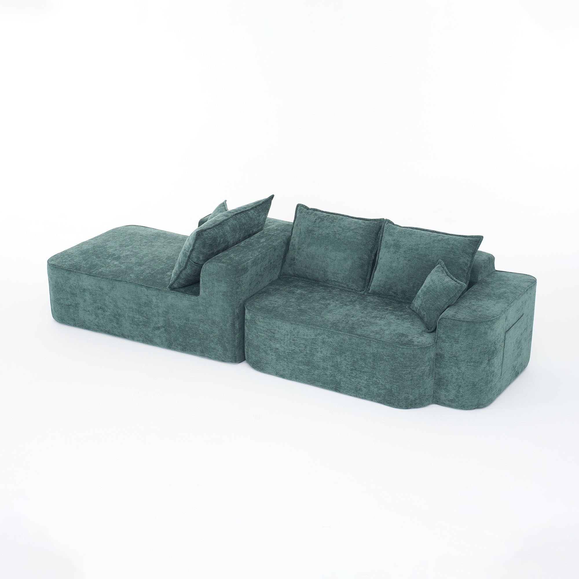 Modern Green Chenille L Shaped Sectional Sofa with Chaise