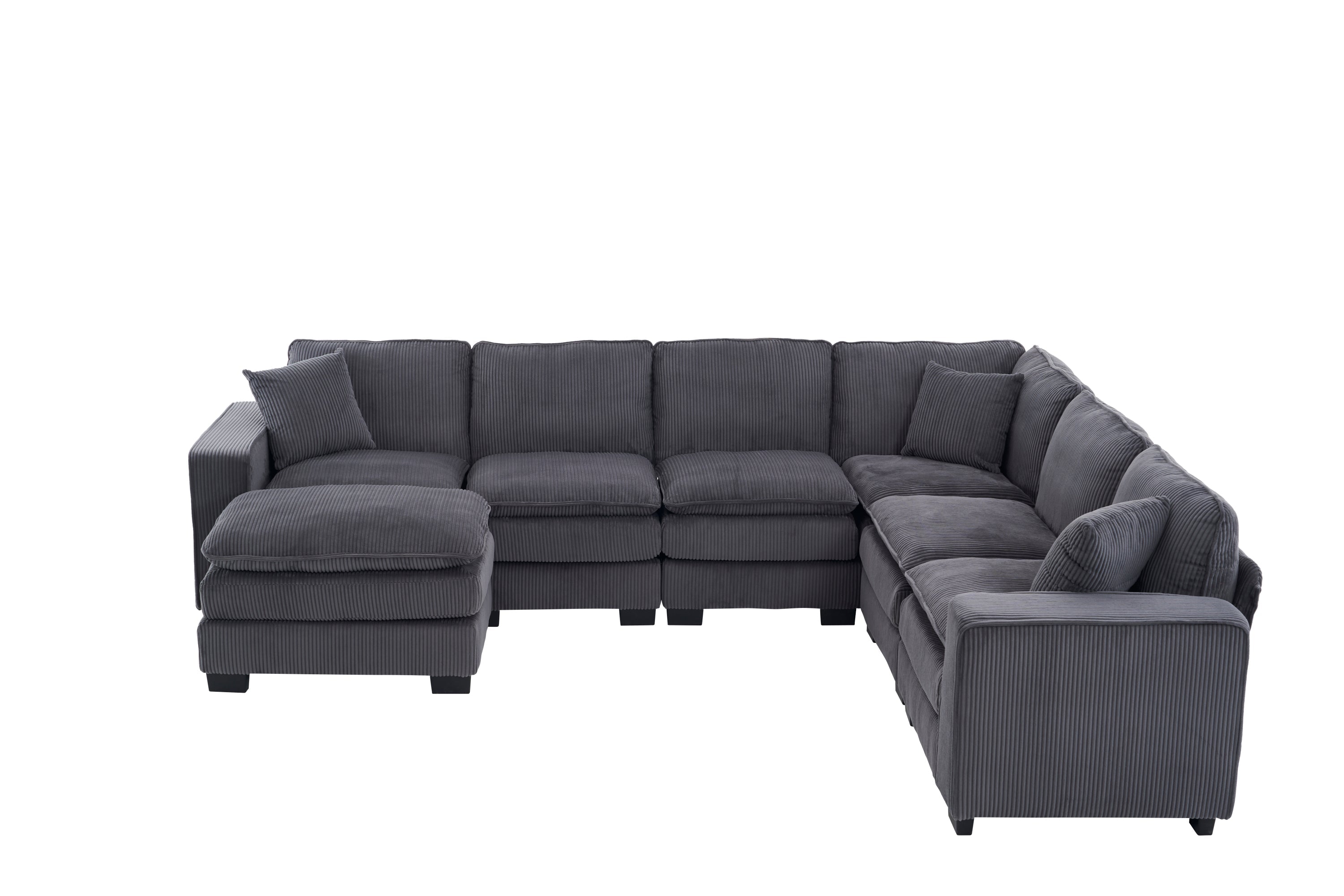 Modern U Shaped 6-Seat Sectional Sofa Couch with Ottoman