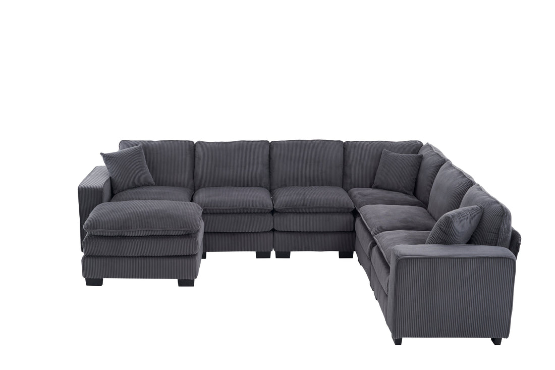 Modern U Shaped 6-Seat Sectional Sofa Couch with Ottoman