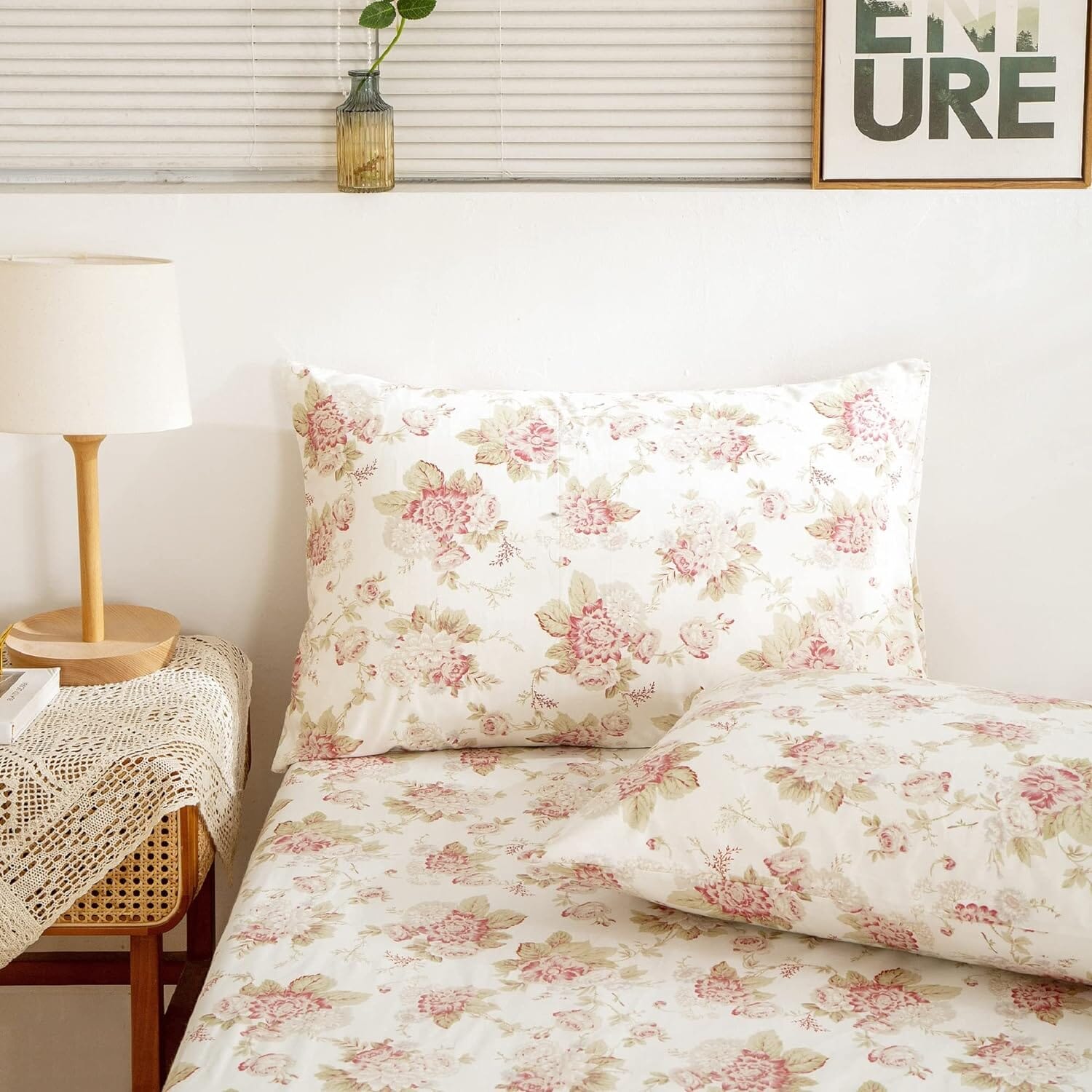 Hint of Mint Cottage Floral Cotton Flat Sheet Set – With Pillowcase (3036)