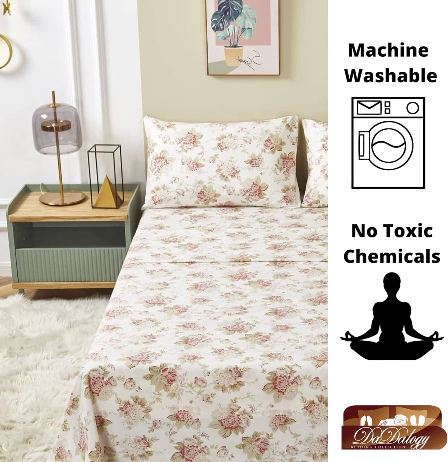 Hint of Mint Cottage Floral Cotton Flat Sheet Set – With Pillowcase (3036)