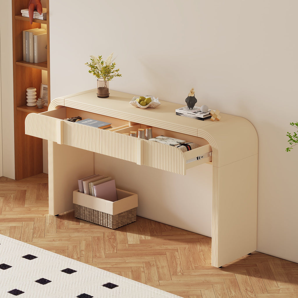 Entrance way tables, your 1st impression and convenience at hand. Modern Console Table with 2 Storage Drawers, Fluted Entryway Table with Rounded Silhouette for Hallway Living Room and Entryway (Apricot Cream)