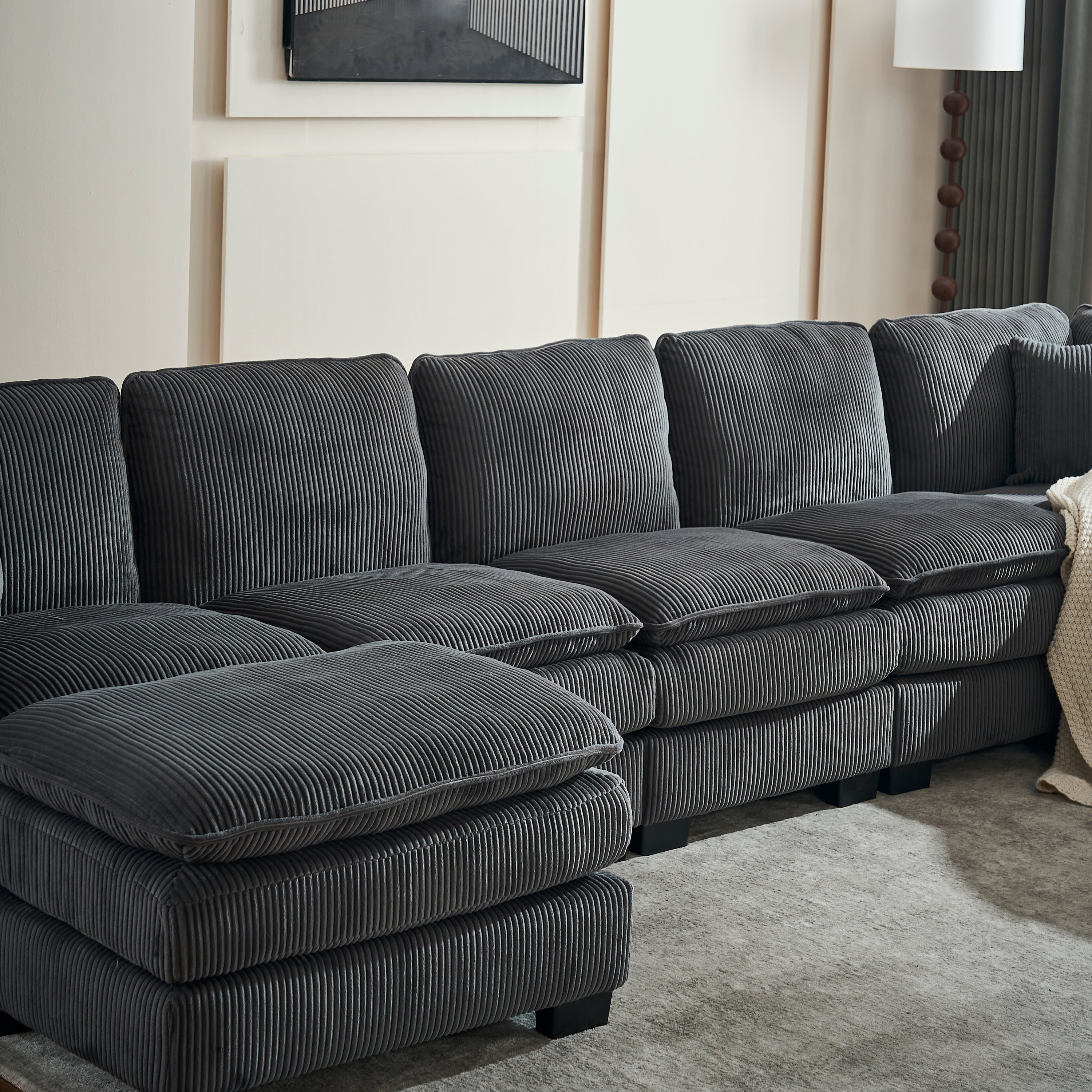 Modern U Shaped 6-Seat Sectional Sofa Couch with Ottoman