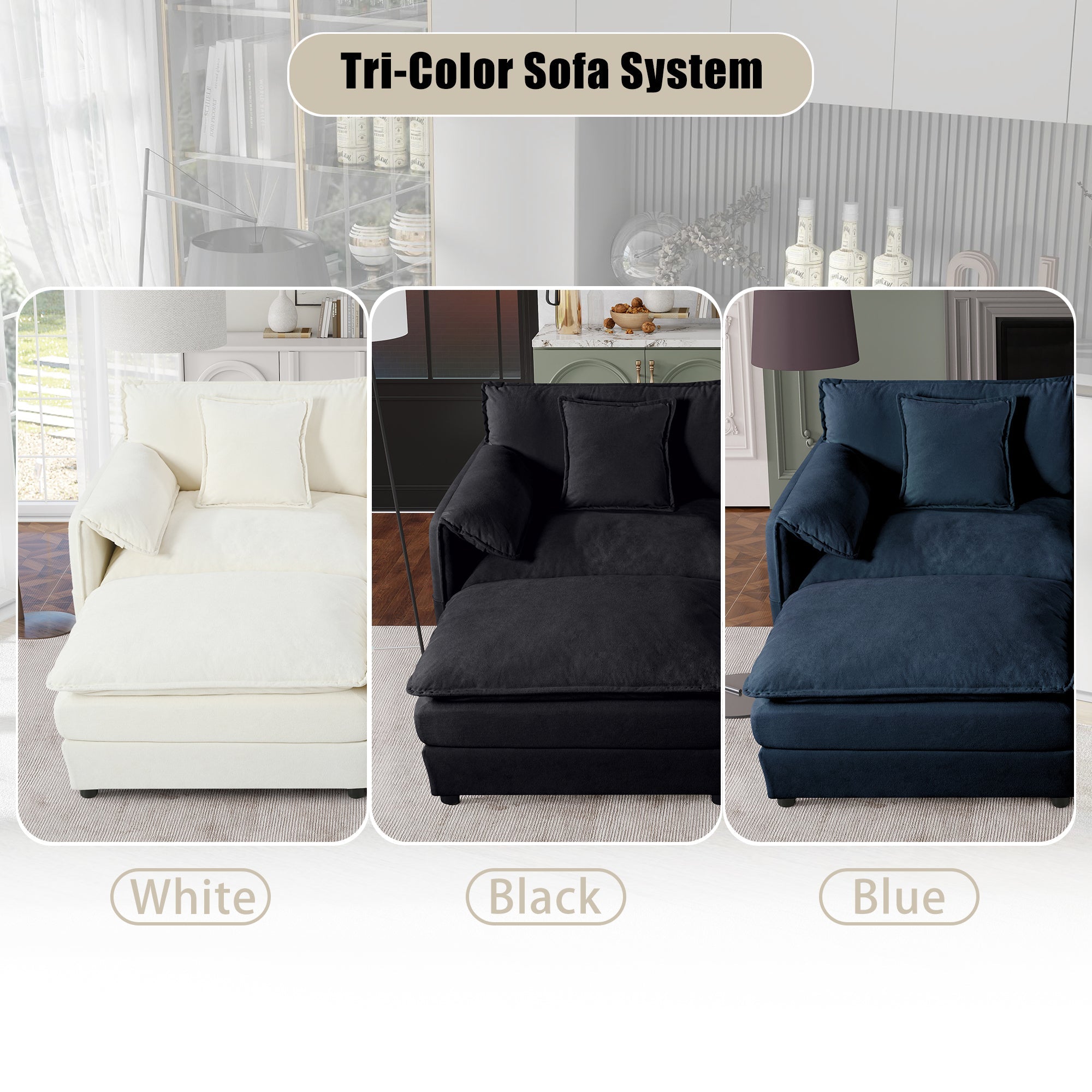 Modern Chenille Oversized Deep Seat Sectional Sofa